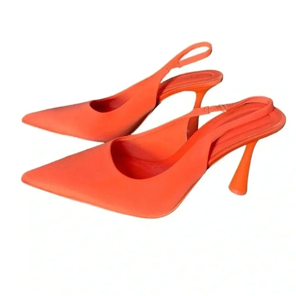 ZARA | Neon Orange Sling Back Pointy Toe Heels Size 9.5 (EU 40)